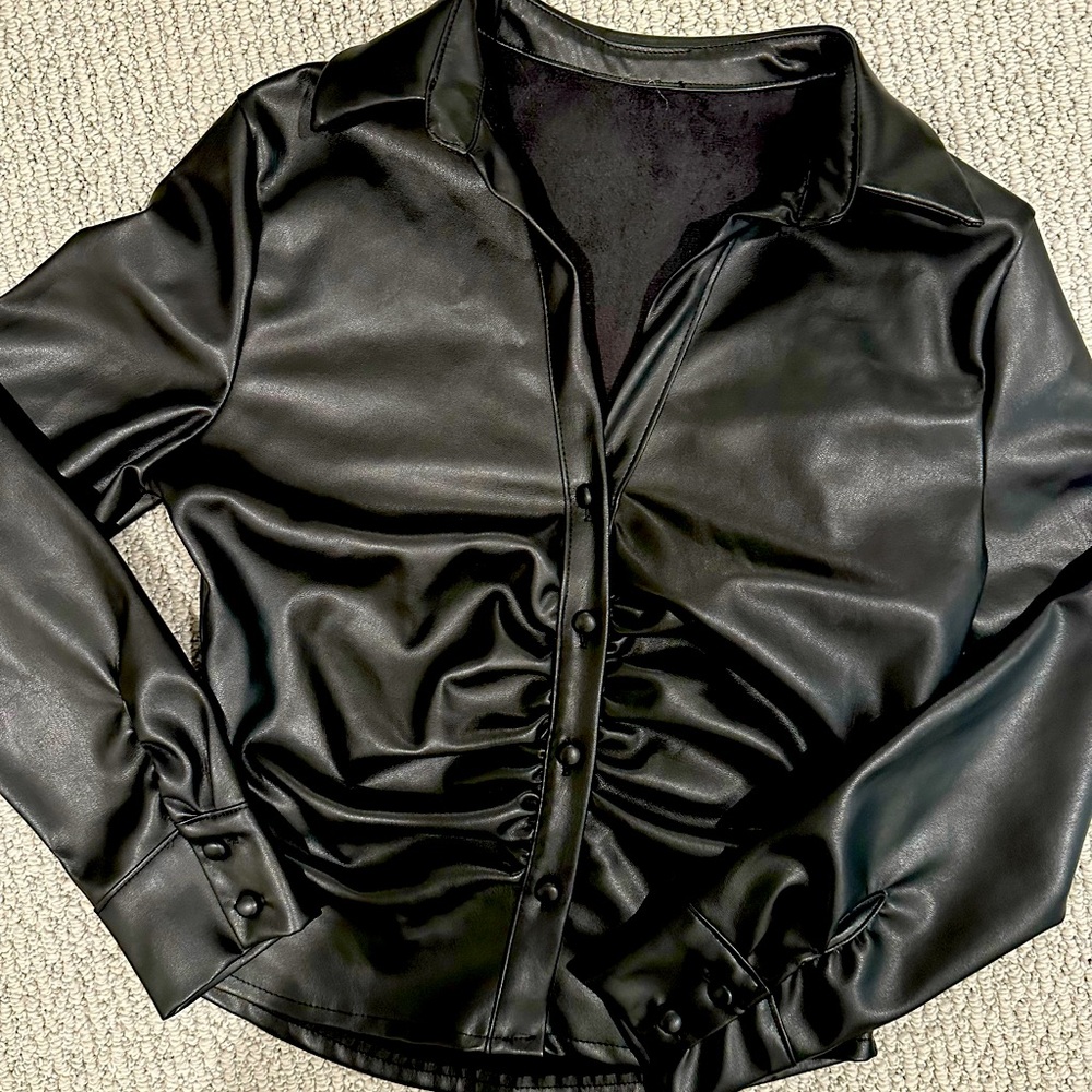 Black Vegan Black Leather Shirt Size S/M Made in Italy